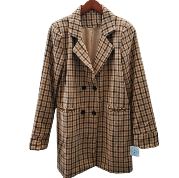 Plaid Double Breasted Button Pocket Blazer - Picture 8 of 13